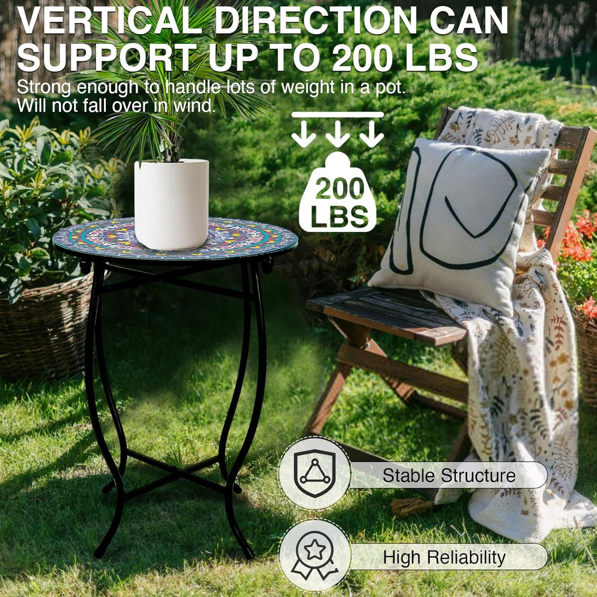 Outdoor Metal Side Tables, 14" Round Patio Side Table, Weather Resistant Metal End Table Side Table