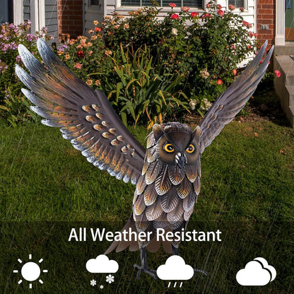 Natelf Garden Owl Sculptures & Statues, Standing Metal Bird Yard Art Sculpture for Patio Backyard