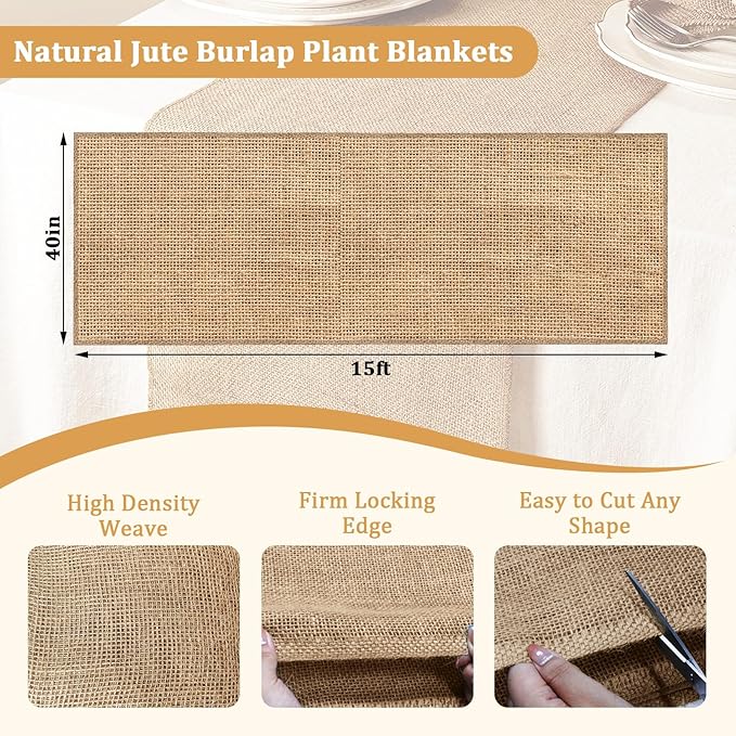 Riare 15 Feet x 40 Inch Natural Burlap Plant Covers Freeze Protection- High Density Jute Burlap