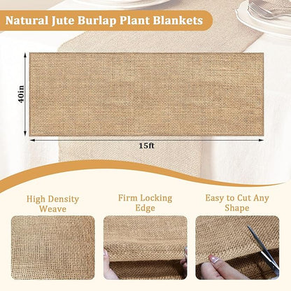 Riare 15 Feet x 40 Inch Natural Burlap Plant Covers Freeze Protection- High Density Jute Burlap