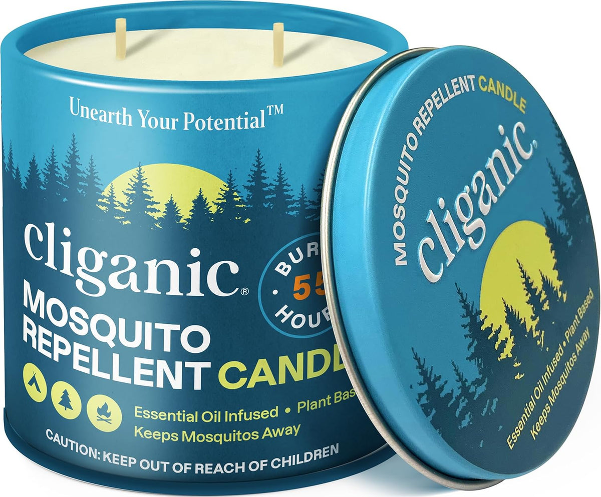Cliganic Natural Mosquito Repellent Candle (Large 16oz) | Citronella, DEET Free, Essential Oil