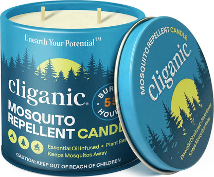 Cliganic Natural Mosquito Repellent Candle (Large 16oz) | Citronella, DEET Free, Essential Oil