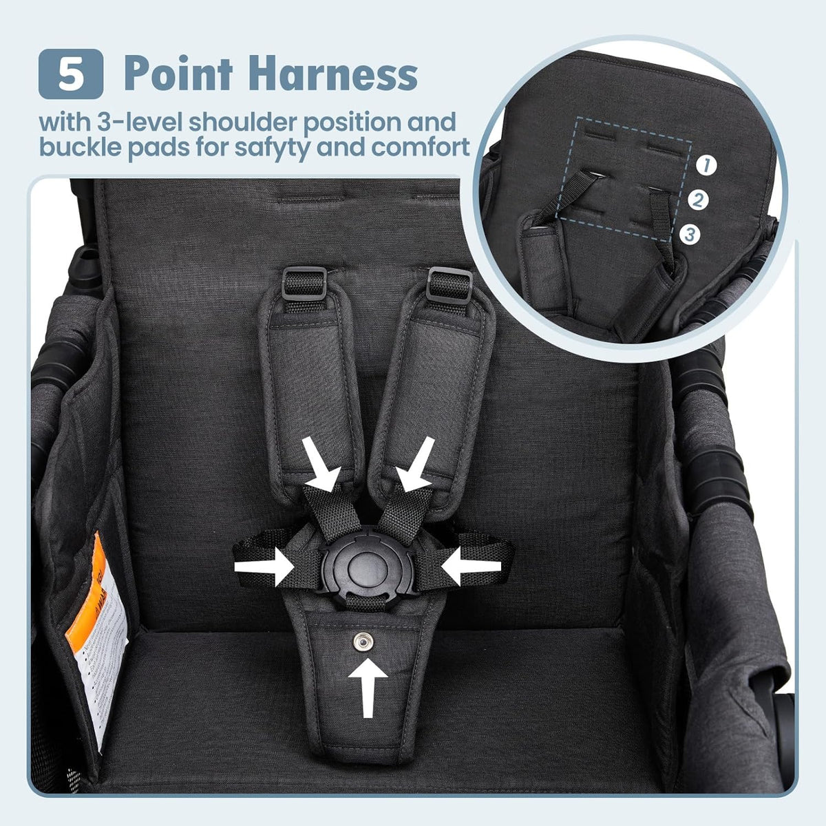 Wagon Stroller for 2 Kids, High Seat & 5 Point Harness, Foldable All-Terrain Wagon for Toddler with