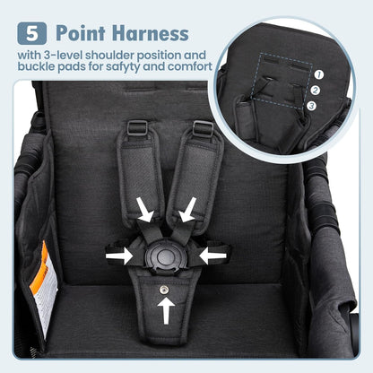 Wagon Stroller for 2 Kids, High Seat & 5 Point Harness, Foldable All-Terrain Wagon for Toddler with