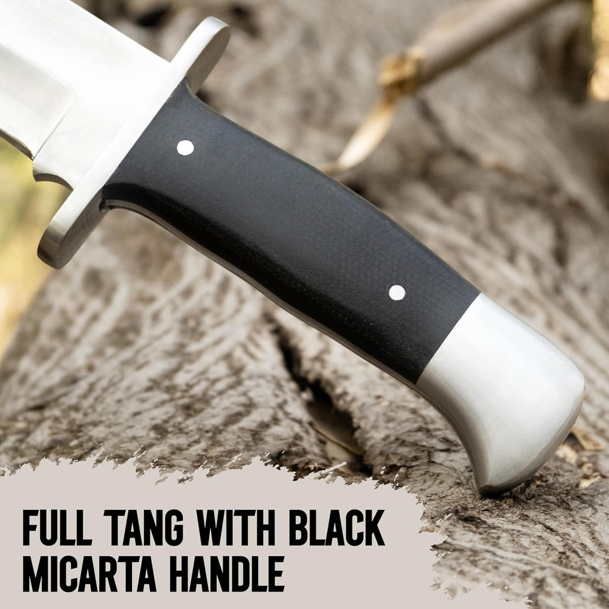 D2 13 Inch Full Tang Fixed Blade Bowie Knife with Leather Sheath - Suitable for Outdoor, Bushcraft