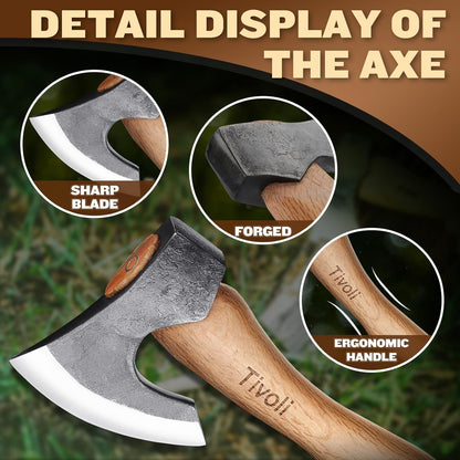 Tivoli 15 Inch Camping Axes and Hatchets, Bushcraft Axe for Wood Splitting and Kindling,Hand Forged