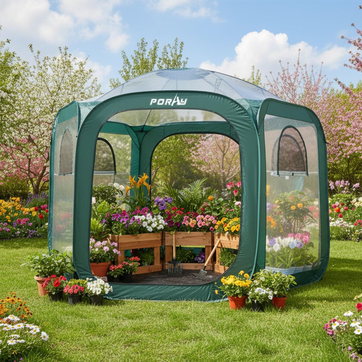 Porayhut Pop up Greenhouse Tent,Portable Large Walk-in Plant House 10’X10’ ,Indoor Outdoor