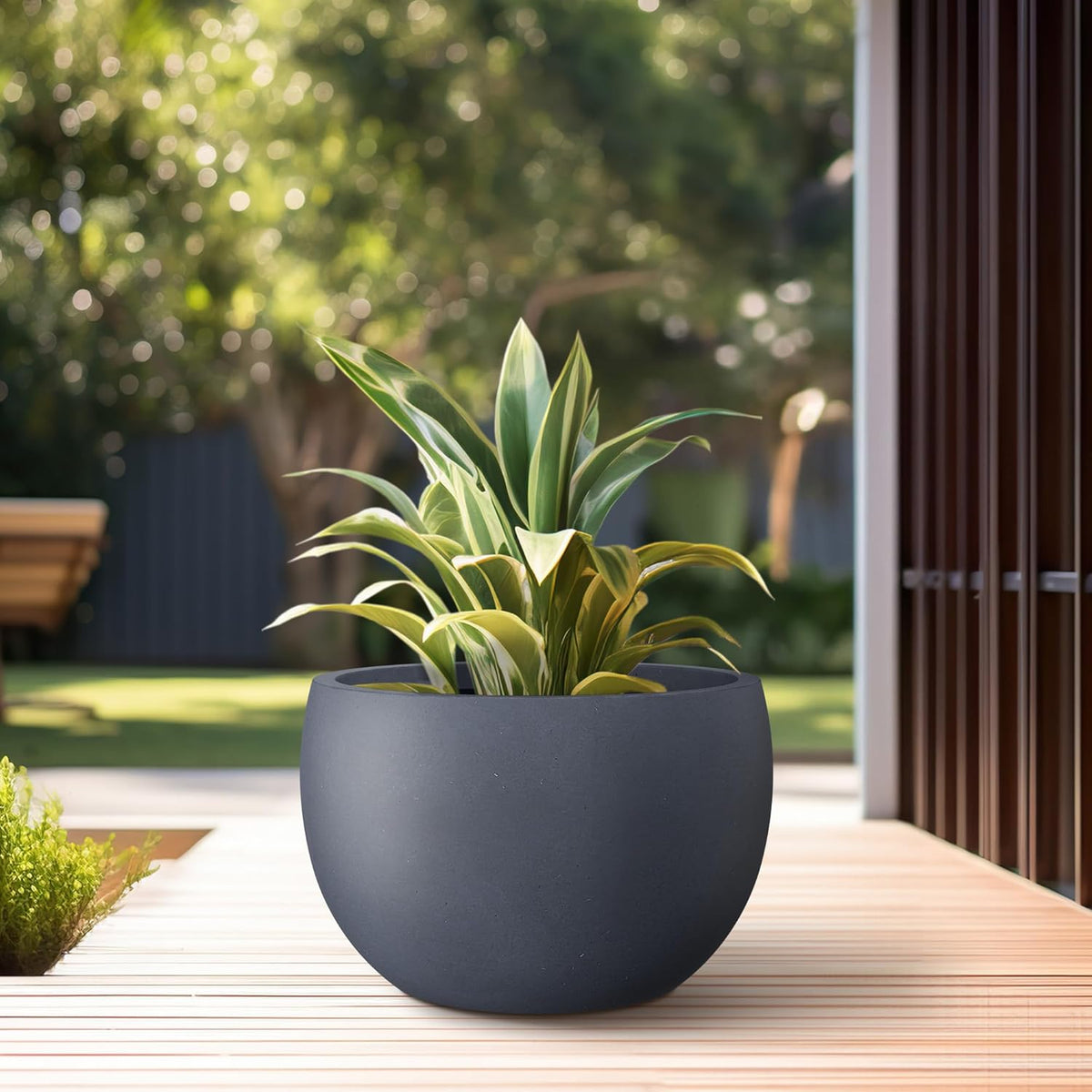 Kante 15.7" Dia Round Concrete Planter, Outdoor/Indoor Large Bowl Plant Pots with Drainage Hole and