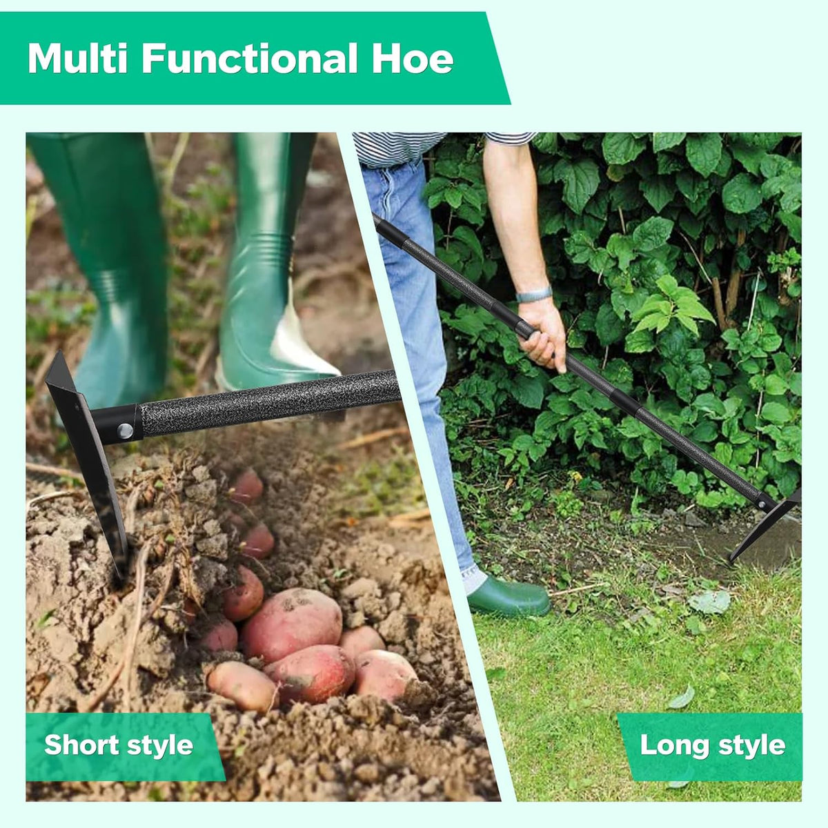 Garden Hoe, Heavy Duty Trenching Hoes with 60 Inch Long Handle, Sharp Edge Triangle Weeding Hoe