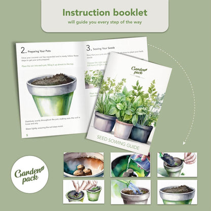 Garden Pack 10 Herb Indoor Window Herb Garden - Includes Pots, Trays, and Compressed Soil for Easy