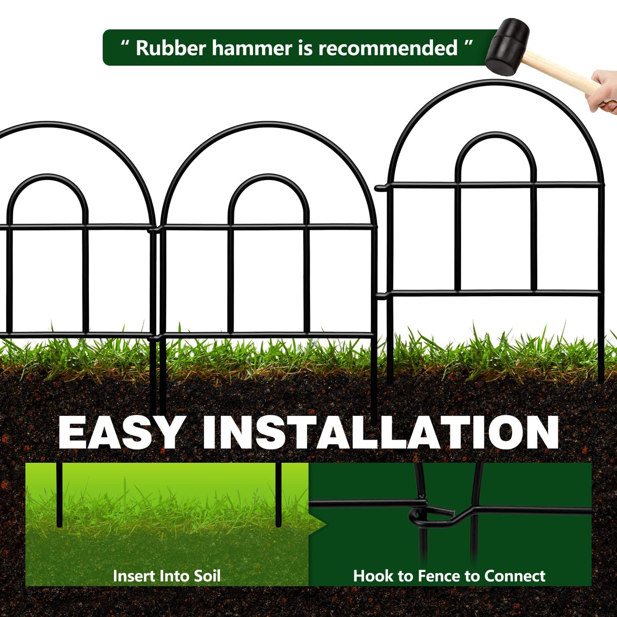 Decorative Garden Fence, 21.67ft(L) x 17in(H) Metal Fencing, 20 Pack, Black, Classic Style, Animal
