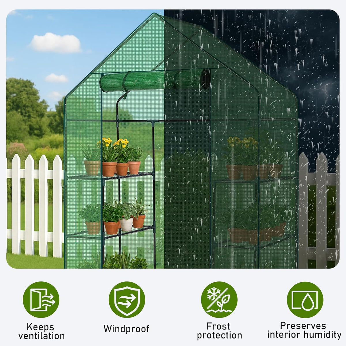 Outvita Walk-in Greenhouse, Outdoor Durable PE Plant Green House for Frost Protection with 3 Tiers