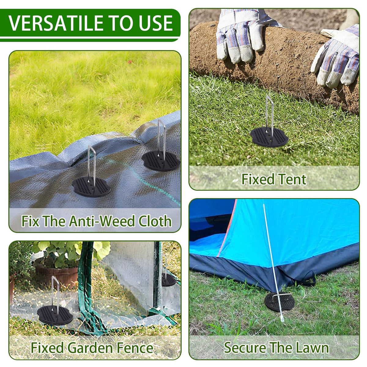 100Sets Garden Stakes Staples and Fixing Gaskets 6 Inch U Shaped Heavy Duty Lawn Staples 11 Gauge