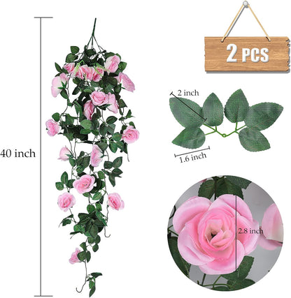 RECUTMS Fake Hanging Flower, 2PCS Artificial Rose Vine Plants Flowers Wedding Home Decoration and