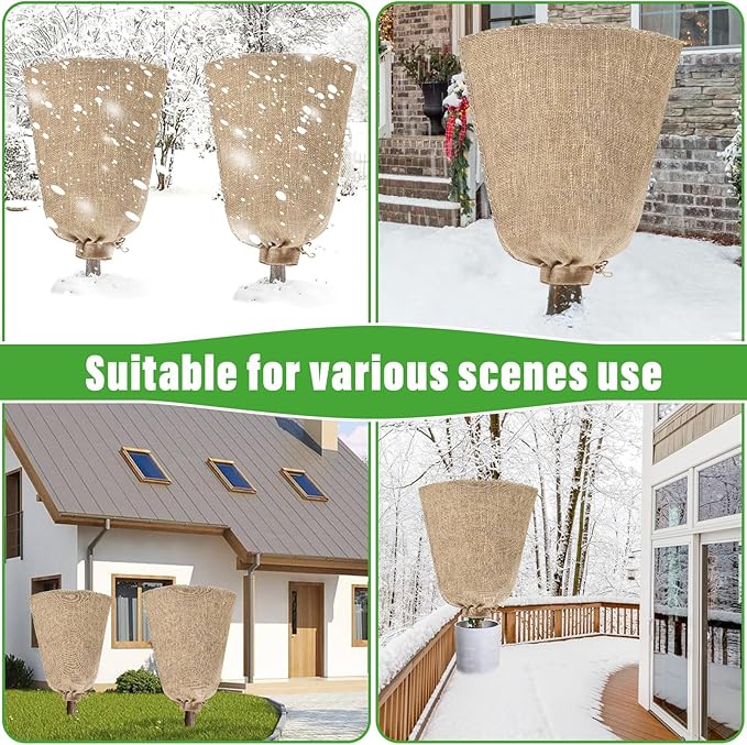 Riare 2 Packs 24 × 40 Inch Burlap Winter Plant Cover Bags with Drawstring- Reusable Large Burlap