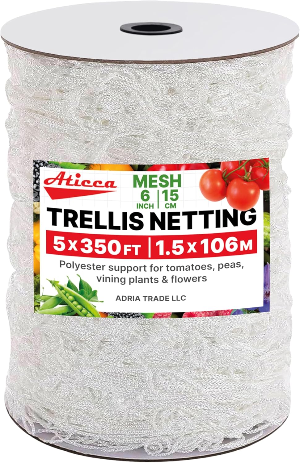 Trellis Netting 5 x 350 ft Heavy Duty Polyester Plant Support Netting White - 6 Inch Garden Rope