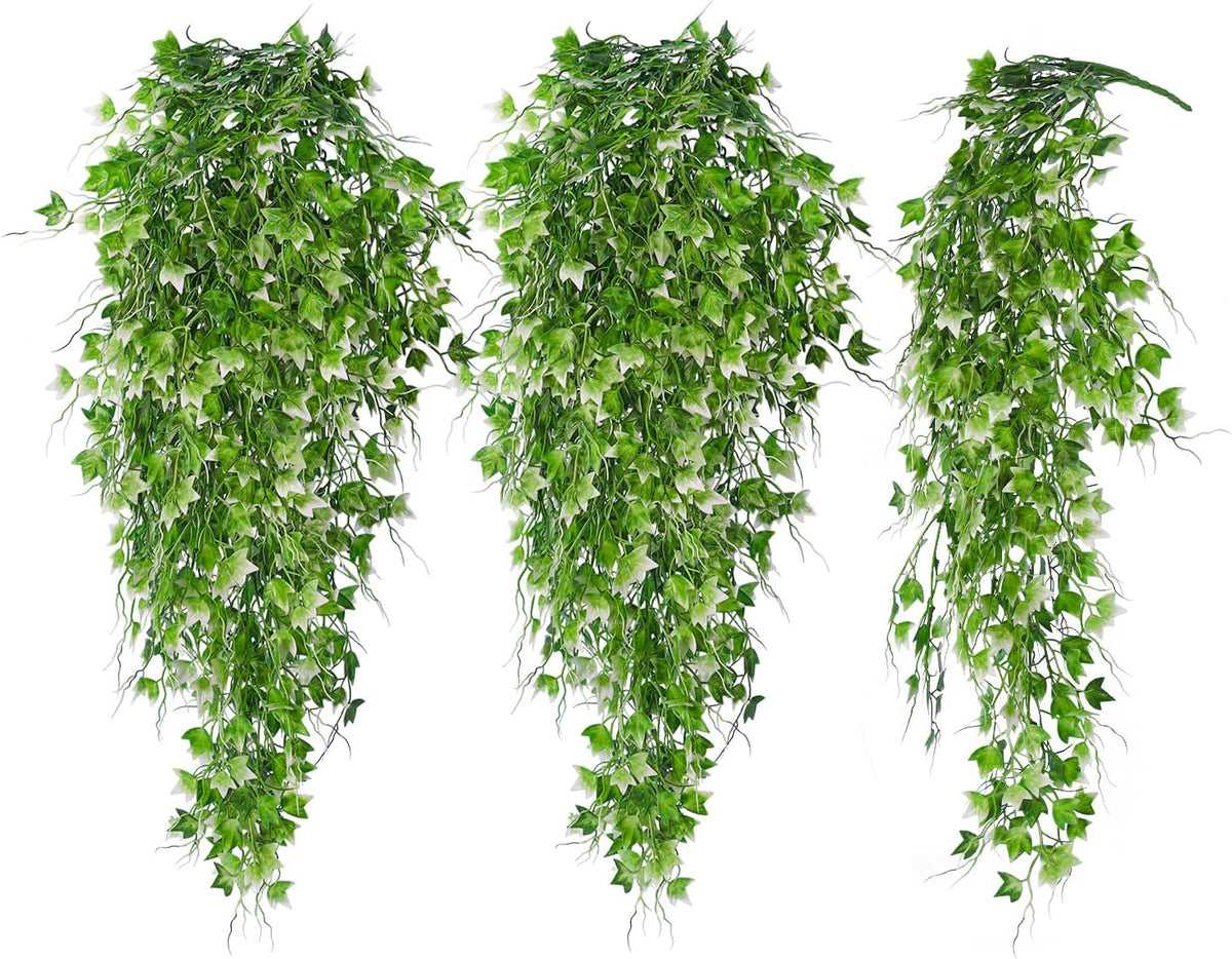 RECUTMS Artificial Hanging Plant - Faux Ivy Vine With White UV Resistant Leaves for Room, Office