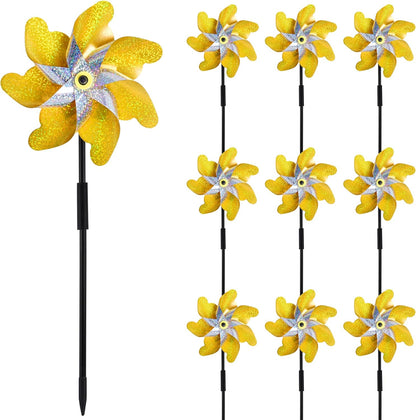 10 Pack Reflective Pinwheels with Stakes, 19.7 inch Gold & Silver Pre-Assembled Sparkle Pin Wheel