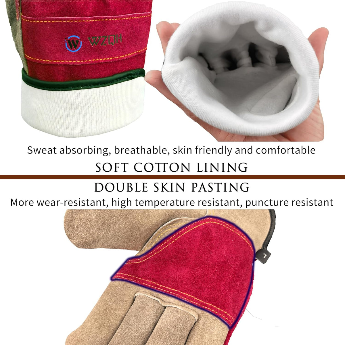 Leather Work Gloves for Women, Large Glove for Gardening, Tig/Mig Welding, Construction, Chainsaw