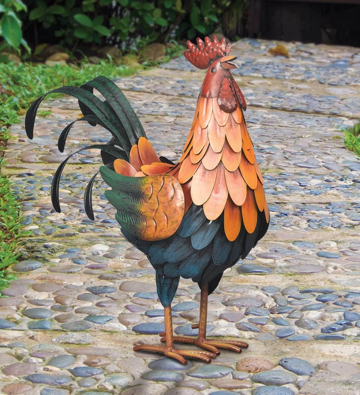 Regal Art & Gift Handcrafted Metal Rooster Statue, Weather-Resistant Farmhouse Yard Art