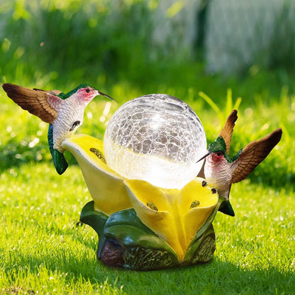 Solar Garden Statue Hummingbird Figurine - Hummingbird Flower Carry Magic Orb Solar LED Lights for