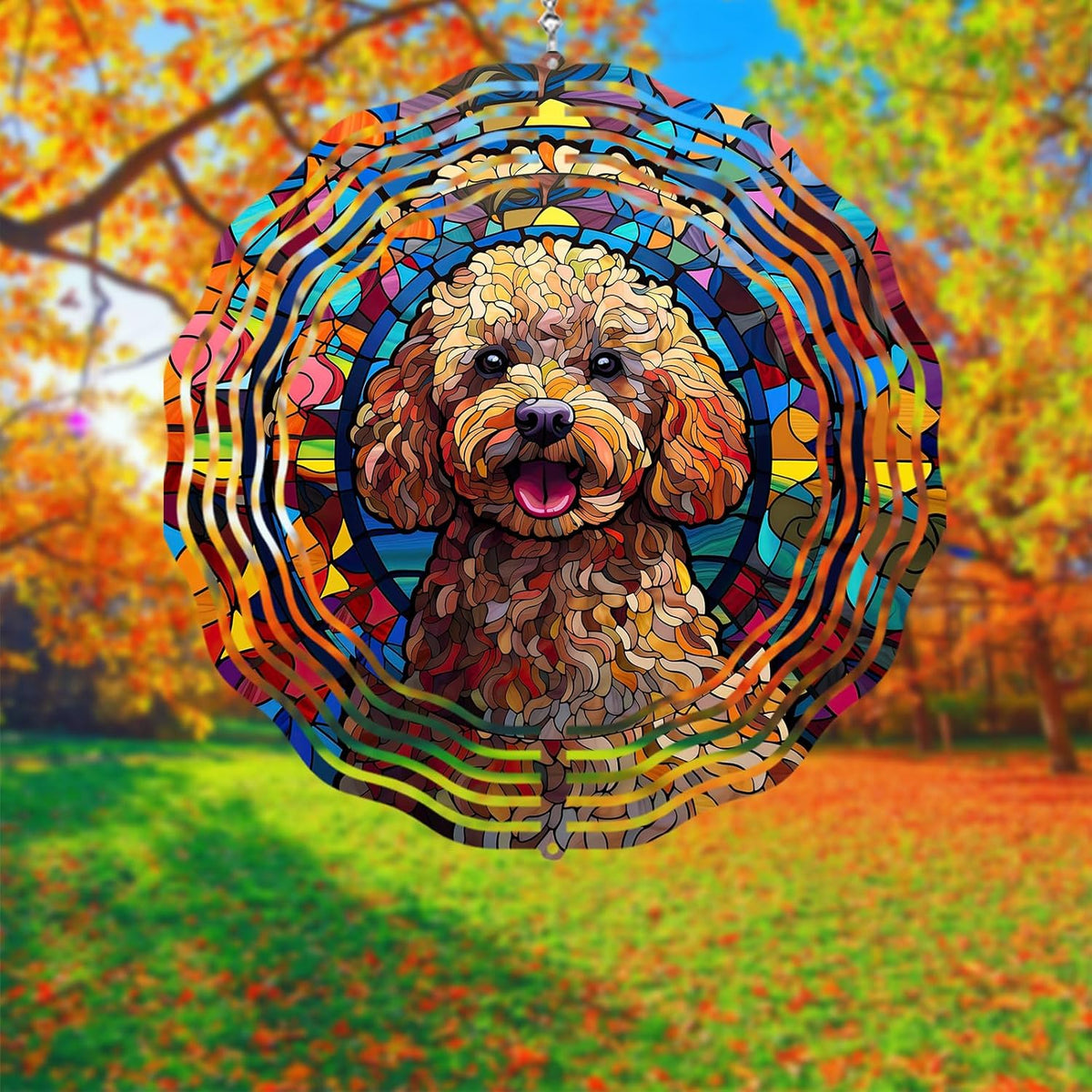 Poodle Dog Wind Spinners Outdoor Dog Memorial Gifts, 3D Metal Kinetic Hanging Garden Wind Spinner