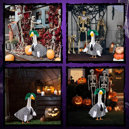 Halloween Porch Goose Outfits Black and White Striped Suit and Wig Movie Clothes for 23 Inch Cement