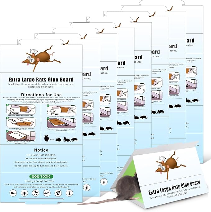 Qualirey 8 Pack Sticky Mouse Traps 8 x 14 Large Sticky Rat & Mouse Glue Boards for Inside Outside
