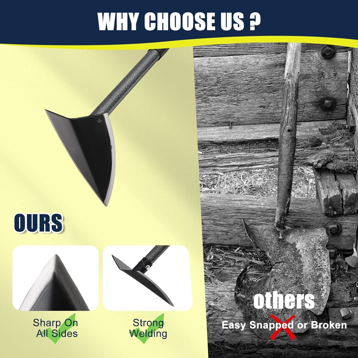 Professional Triangle Hoe with Detachable Shaft - Extra Wide 9.5" Sharpened Blade for Farm/Garden
