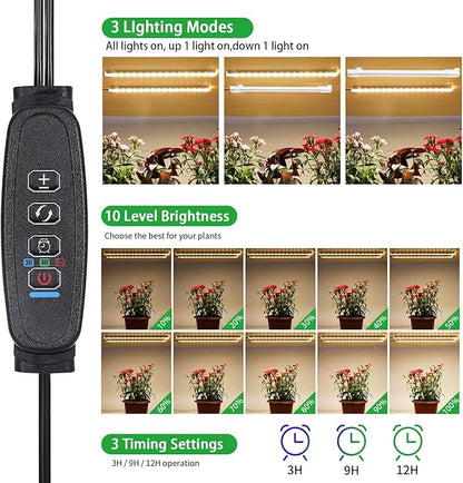 8.6'' Mini LED Grow Light Strips, Full Spectrum 3000K, 52 LED Plant Light with 3/9/12H Timer, 10
