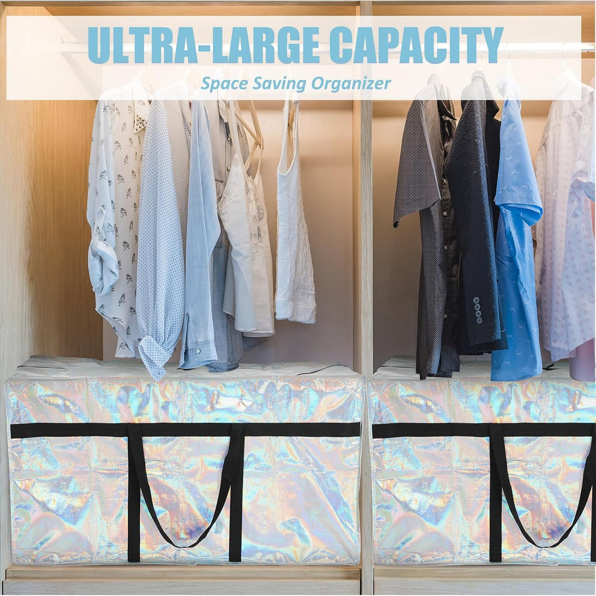 4 Pcs 66 Gallon Large Moving Bags with Zipper and Handles Foldable Storage Duffle Bags Heavy Duty