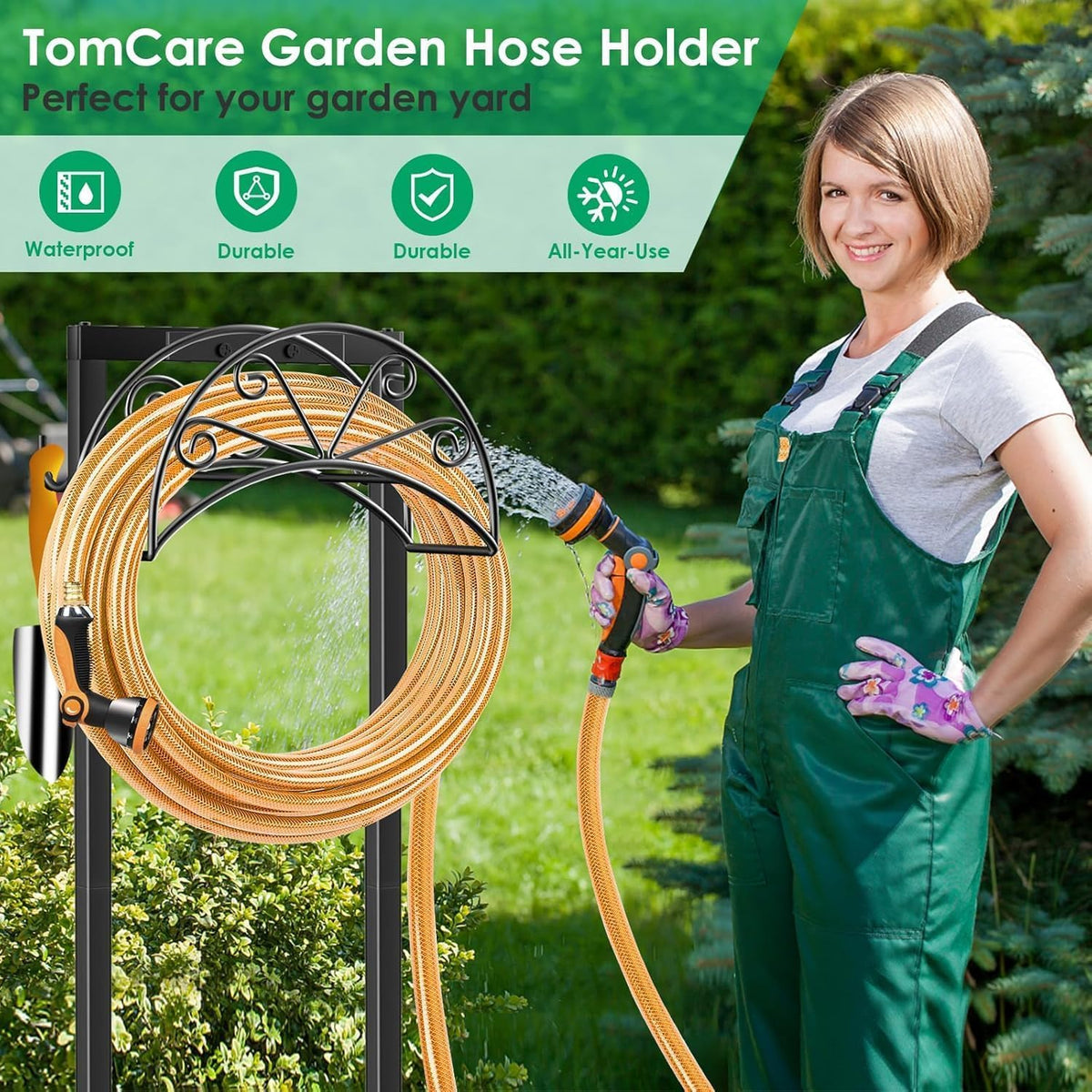 TomCare Garden Hose Holder, Heavy Duty Stand for 160FT Hose with 4 Spikes