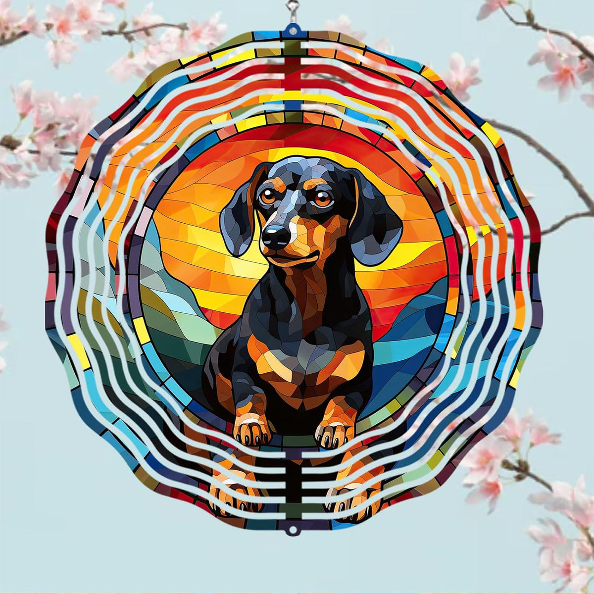 Dachshund Dog Wind Spinners Outdoor Dog Memorial Gifts, 3D Metal Kinetic Hanging Garden Wind