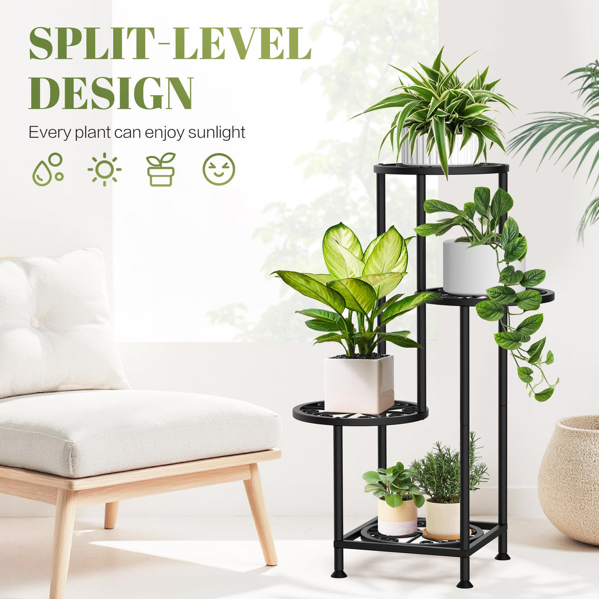 4 Tier Plant Stand Indoor Outdoor, Metal Flower Shelf Display Holder Corner