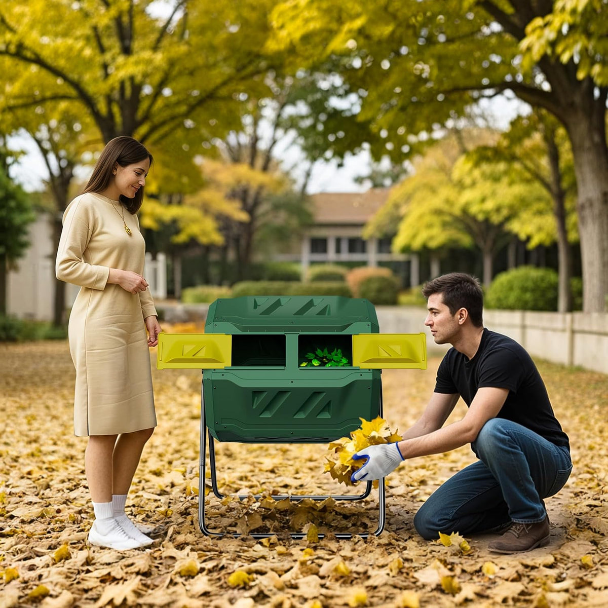 F2C Compost Bin Outdoor Dual Chamber Tumbling Composter 43 Gallon BPA Free Large Tumbler Composters