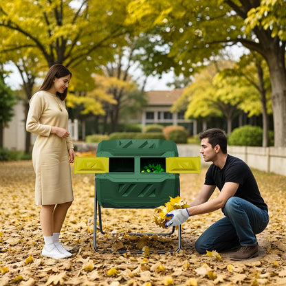 F2C Compost Bin Outdoor Dual Chamber Tumbling Composter 43 Gallon BPA Free Large Tumbler Composters