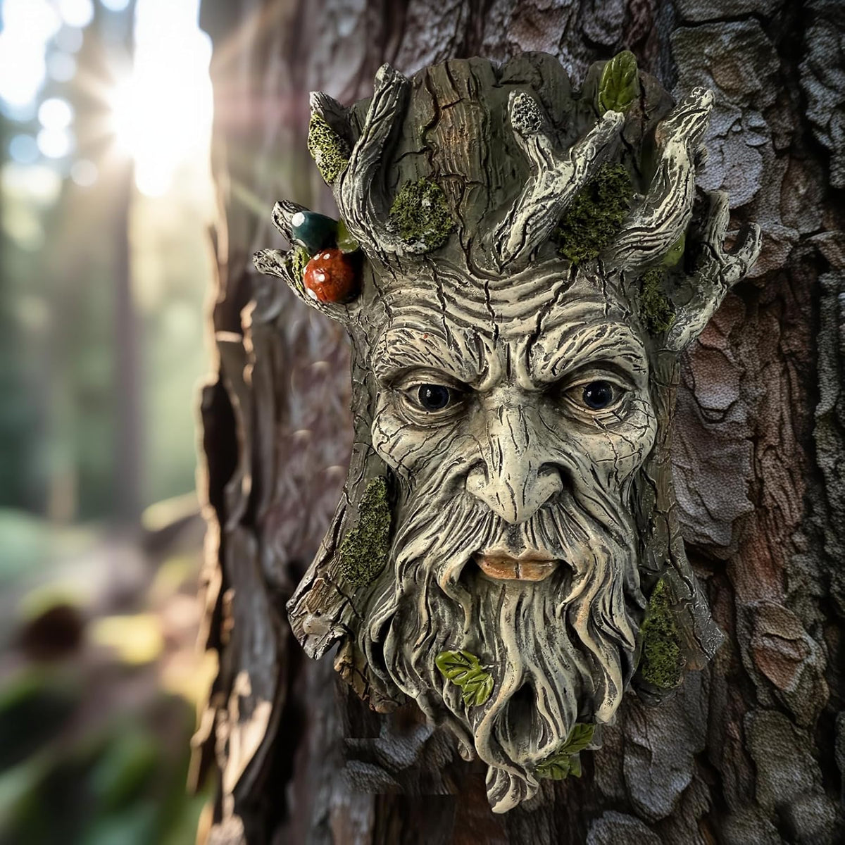 Blue Eye Mushroom Tree Face Sculpture, Funny Blue Eye Mushroom Old Man Tree Hugger Statue, Indoor &