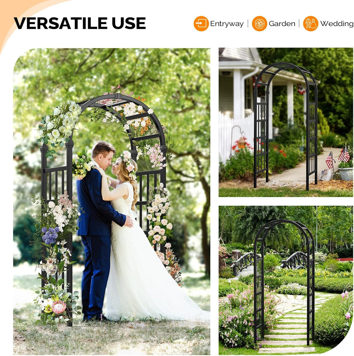 VINGLI Vinyl Garden Arbor, PVC Wedding Arch for Ceremony Party, Garden Trellis for Climbing Plants