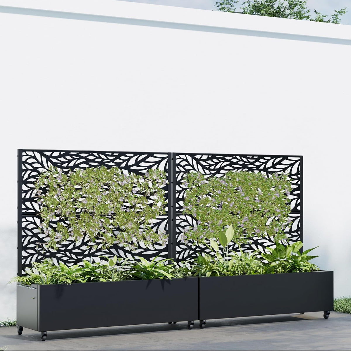 Casaphoria 47"x47" Metal Raised Garden Bed with Trellis(2 Pack), Outdoor Planter Box with Wheels &