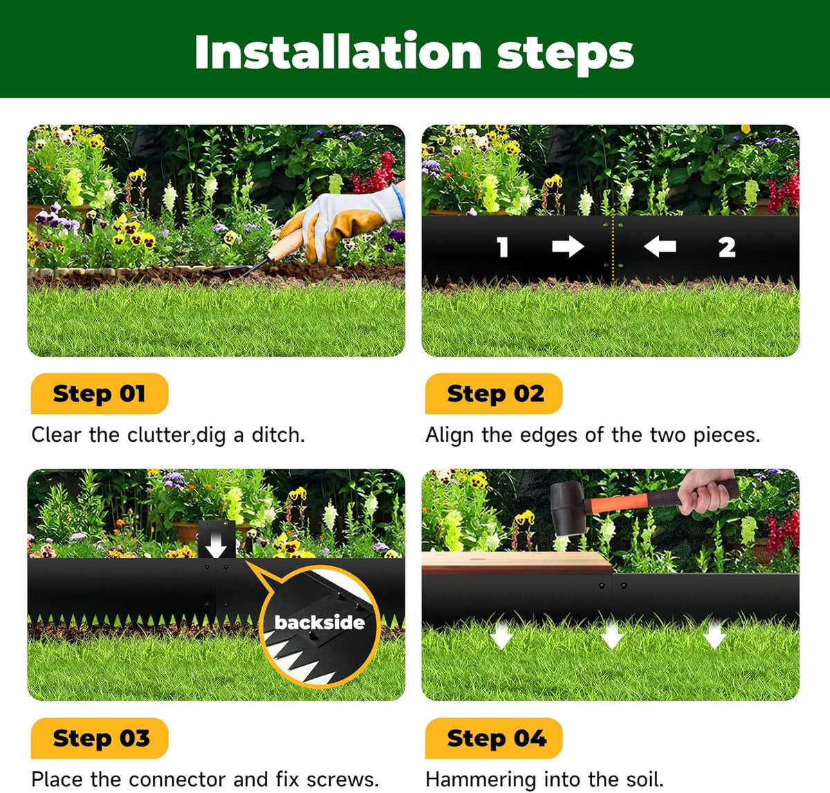 Black Steel Garden Edging with Top Bending Protection Metal Lanscape Edging Steel Garden Lawn
