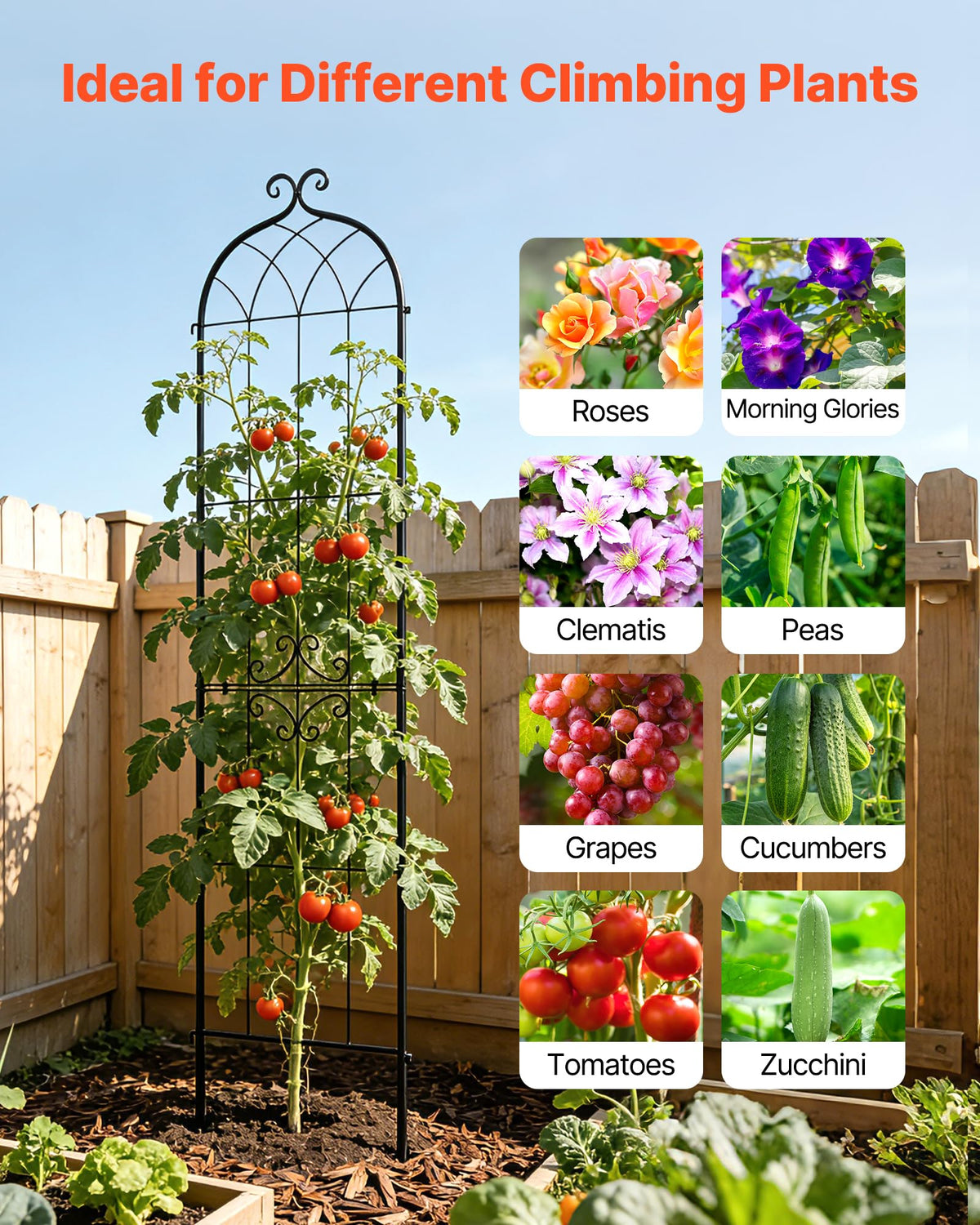 VEVOR 4 Packs Metal Garden Trellis for Climbing Plants Outdoor 87x21in, Rustproof Plant Tall
