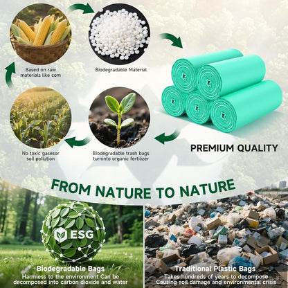 1.2 Gallon Small Biodegradable Trash Bags - Green Mini Garbage Bags (Fit 1-1.3 Gallon) 5 Liter 100
