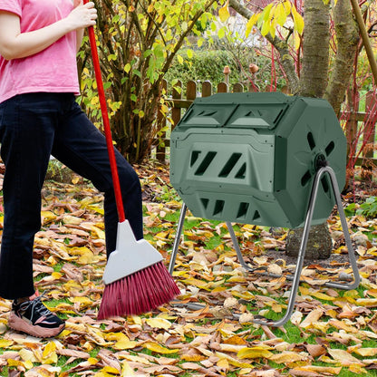 S AFSTAR Composter Tumbler Outdoor, 42-Gal Dual Chamber Tumbling Composter with 2 Sliding Doors