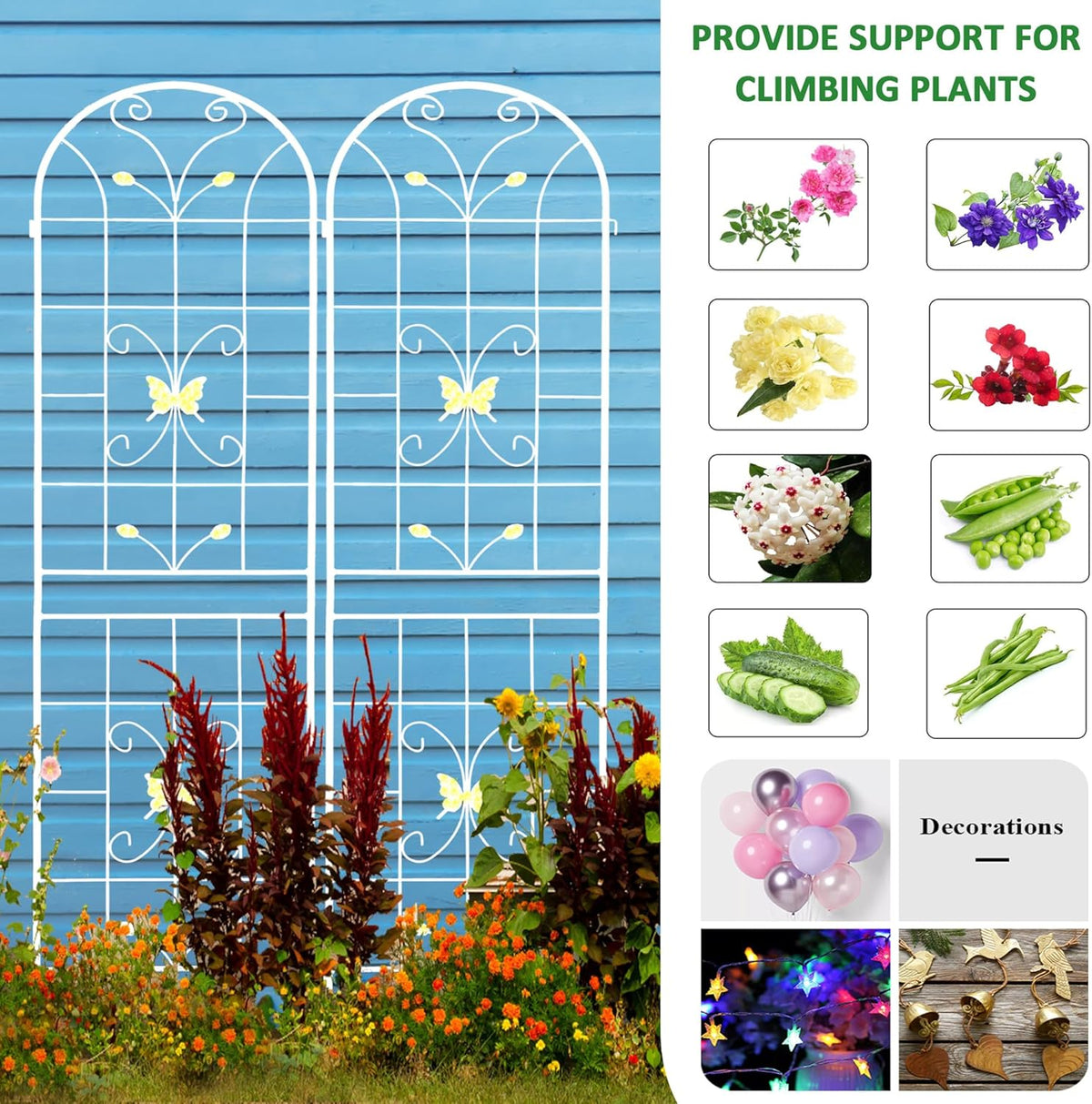 4 Pack Metal Garden Trellis 86.7" White Fence Rustproof Garden Trellis for Climbing Plants Support