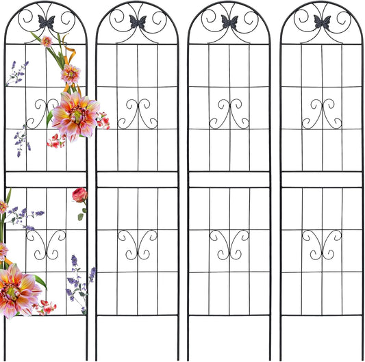 4 Pack Garden Trellises with Black Metal Coating, Trellis for Climbing Plants Outdoor, Roses