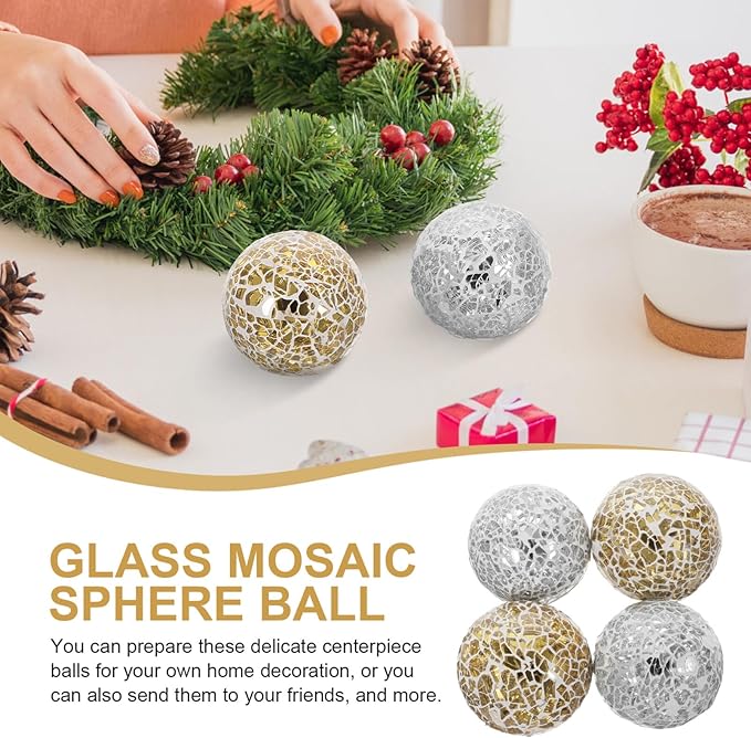 4pcs Mosaic Ball Home Sphere Ball Home Mosaic Sphere Decorative Glass Ornament Crafts Ornament