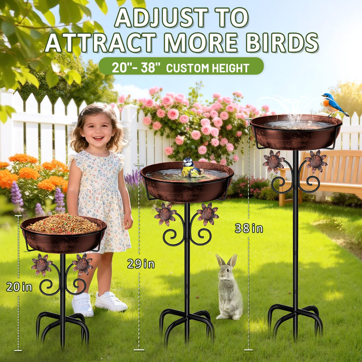 3" Deep Metal Bird Bath for Outside, Removable 12" Dia Vintage Bird Baths Bowl for Outdoors with
