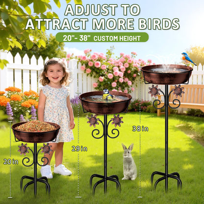 3" Deep Metal Bird Bath for Outside, Removable 12" Dia Vintage Bird Baths Bowl for Outdoors with