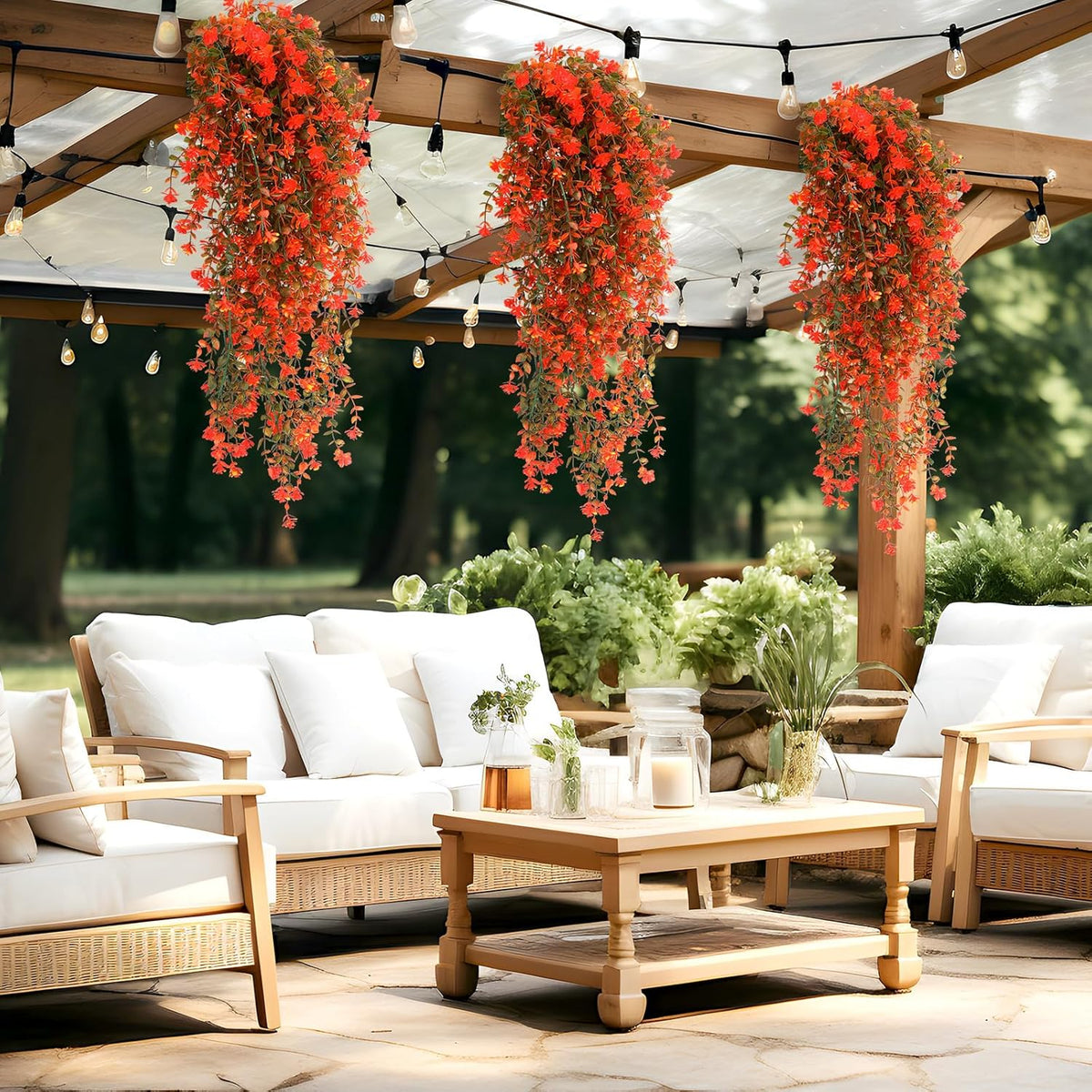 6 Pcs Artificial Fall Hanging Flowers Outdoor Silk Mum Plants Autumn Decor Faux Violet with