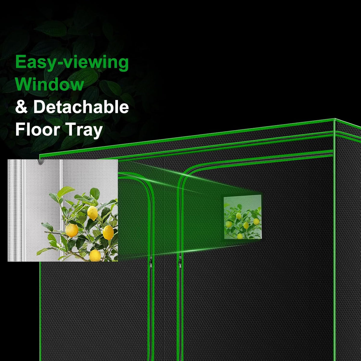 MELONFARM 4x8 Grow Tent, 96"x48"x80" High Reflective 600D Diamond Mylar Canvas with Observation